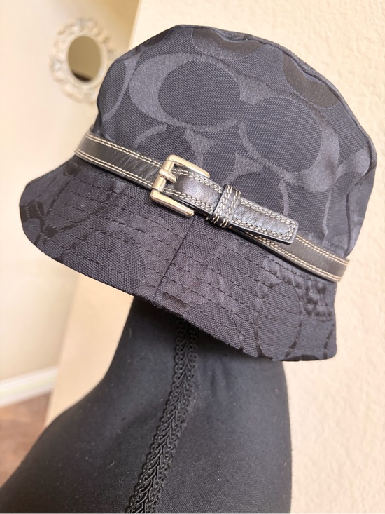 Coach Accessories - Coach Black Signature Jacquard Bucket Hat with Buckle Band Accent